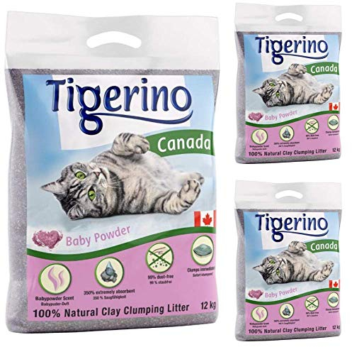 Tigerino Premium Katzenstreu 12KG (3 Stück, Babypuder)