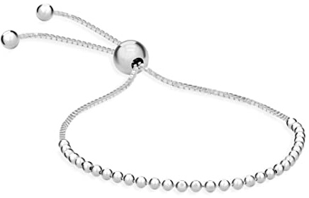 Tuscany Silver Women's Beaded Adjustable Slider Bracelet - 10cm/4- 23cm/9
