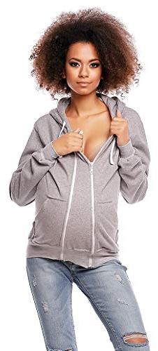 Selente Mummy Love 1478 Damen Kapuzenpullover/Langarmshirt zum Stillen und als Umstandsmode (Made in EU), Jacke mit Reißverschluss Hellgrau, Gr. XL