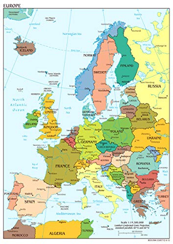 Stukk Poster Karte von Europa, A4, 210 x 297 mm