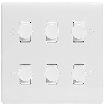 Lieber Silk White 6 Gang Dimmer Switch 2 Way Trailing Edge LED 400W - Curved Edge