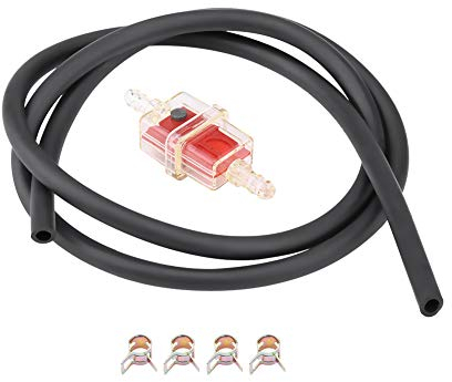 Motorcycle Inline Fuel Filter Kit, 6mm Fuel Hose Petrol Line Kit Gas Fuel Filter with 1 Fuel Filter, 1 Fuel Hose and 4 Line Clamps, Universal Fit for Motorcycles and Scooters(Red)