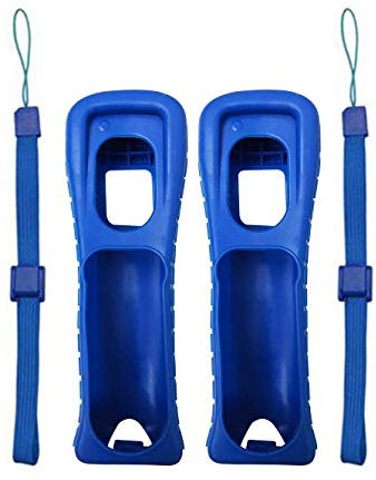 2 fundas de silicona con correa de muñeca para mando a distancia Wii (color azul)