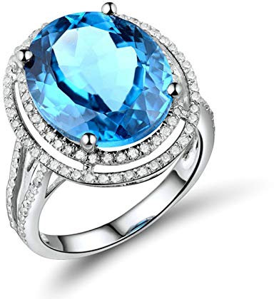 Bishilin Damen Ring Verlobung Weißgold 750 Halo Ring 4-Steg-Krappenfassung mit Topas 8.9ct, Eheringe Hochzeit Ring Diamant Gr.62 (19.7)