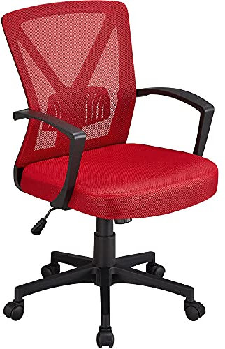 Yaheetech Chaise de Bureau Ergonomique Fauteuil Bureau Pivotant en Maille Respirant Support Lombaire Réglable Rouge