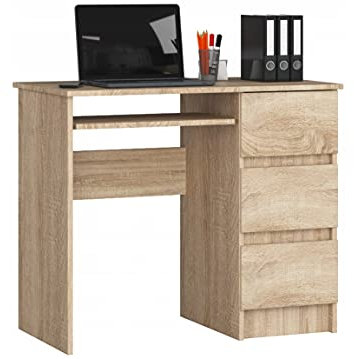 BDW Scrivania per computer con 3 cassetti e un cassetto estraibile per tastiera. Una scrivania per desktop o laptop, scuola e ragazzi 90x77x50 (rovere Sonoma Link)