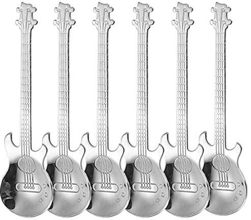 PBIEHSR Cucchiaini da caffè per Chitarra, Dessert in Acciaio Inox Cucchiaio da Musicale chitarre Utensile da Cucina Carino per tè Dessert Drink di Stoviglie (d'argento)