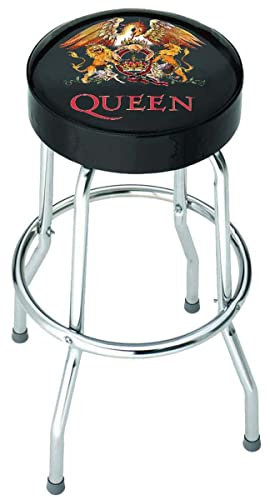 Rocksax Queen-Barhocker mit gepolstertem Drehsitz, verchromten Beinen und Fußstütze, 72 cm hoch x 52 cm Durchmesser, offizielles Lizenzprodukt