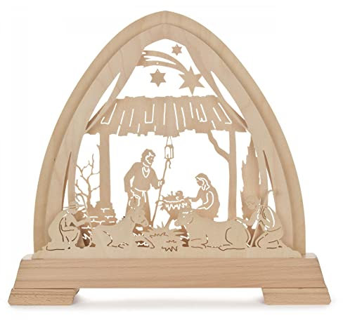 Rudolphs Schatzkiste Schwibbogen Gotischer Bogen mit Christi Geburt LED Beleuchtung 40x37x6cm NEU Lichterbogen Fensterbild Erzgebirge