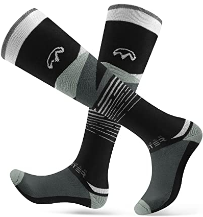 OutdoorMaster 2 Paar Skisocken für Herren, Winter Snowboarding Atmungsaktive Thermische Socken für Outdoor-Sportarten mit Über die Wade Design/Anti-Rutsch-Bündchen