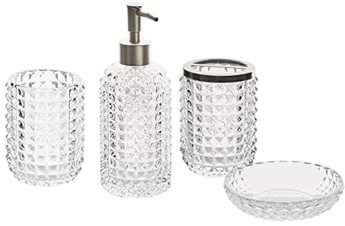 Accessoires de Salle de Bain en Verre Transparent 4 Pièces Glamour et Fonctionnel Tapia