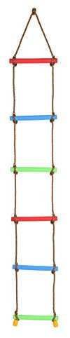 Strickleiter für Kinder, Kinder-Seilleiter Outdoor-Kletterleiter mit 6 bunten Prossen aus stabilemKunststoff, Länge 2m, Seil aus PP (Polypropylen) Ø 12 mm belastbar bis 40kg