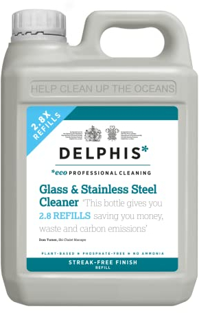 Delphis Eco Glass, Window & Stainless Steel Cleaner 2 Litre Refill | Streak-Free | Natural Plant Based Biodegradable Ingredients