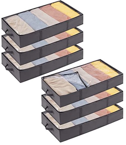 Lifewit 6 Stück 65L Unterbettkommode, Unterbett Kleideraufbewahrung Faltbare Aufbewahrungsbox mit Deckel, Kleidung Aufbewahrungstasche für Kleider Kleidung Unterbett Kleiderschrank, Grau
