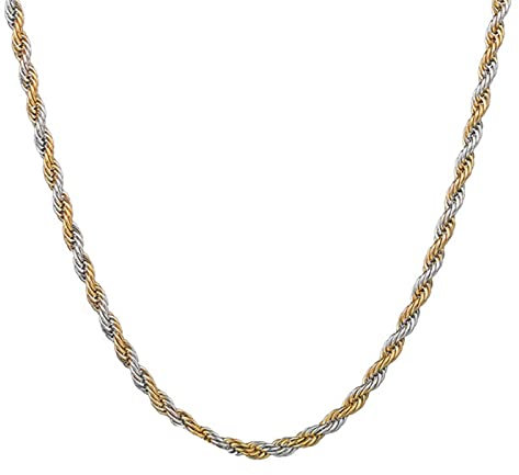 Epinki Catena Acciaio Inox 60 CM, Catena a Corda Intrecciata 3MM Oro Regalo Collana per Uomo