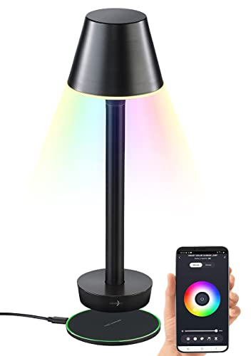 Lunartec Gartentischlampe: Smarte Outdoor-Tischlampe, RGB-CCT-LEDs, App, Bluetooth, 40 lm, IP67 (dimmbare LED Akku-Tischleuchte, Beistelllampe, Home)
