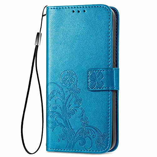 WOBURN para Realme C33 Funda, Flip Trébol de la Suerte Carcasa Magnética con Soporte y Cartera para Tarjetas, Premium PU/TPU Cuero Case Billetera. Azul