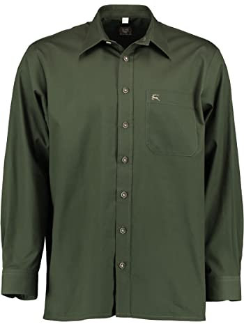 OS Trachten Herren Hemd Langarm Jagdhemd mit Liegekragen Slotu, Größe:47/48, Farbe:dunkelgrün
