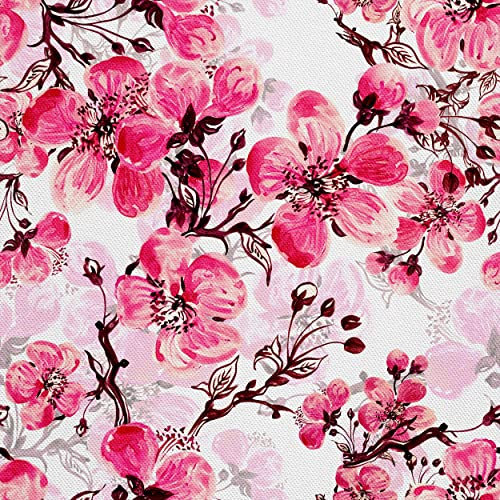 HEKO PANELS Stoff Oxford Wasserdichte Meterware Canvas-Stoff Polyester Stoff Zum Nähen Nähstoffe Möbelstoffe Dekostoffe Wasserabweisend Blickdicht Blumen Kirschblüten Sakura 2 Meter 155 x 200 cm