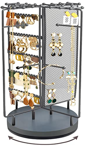 Procase Porte Bijoux Rotative, Porte Boucle d’Oreille Collier Bracelet, Présentoir Bijoux en Métal avec Base Pivotante -Gris