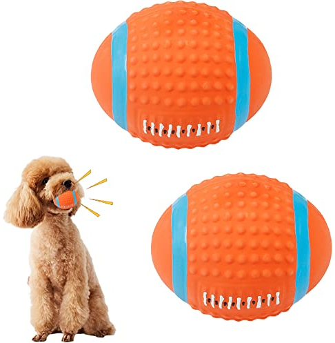 2 Stück Quietschender Hundespielzeug Ball Latex Hunde Quietsch Spielzeug Rugby Ball Kauen Apportierball Hundeball für Katzen Werfen Interaktives Hundespielzeug Zahnreinigung Kauspielzeug für Jagdübung