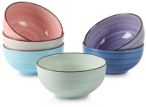 Selamica Ceramic 24 Oz Cereal Bowls Set, Deep Soup Bowls, 5.9 Inch Porcelain Kitchen Bowls for Pasta Salad Dessert Oatmeal Ramen, Microwave Dishwasher Safe, Set of 6, Gradient Color