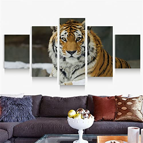 Targawerelax Art Mural Sur Toile 5 Pièces Tigre Peintures Animaux Affiches Imprimer Mur Art Photos Toile Affiche Chambre Décor Décor À La Maison Pas Encadré 5 Panneau 50x25cm
