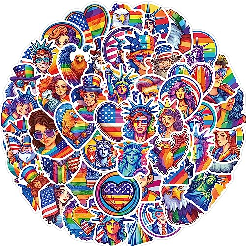 50 Stück Independence Day Rainbow Aufkleber Auto Laptop Telefon Gitarre Skateboard Motorrad Fahrrad Rainbow Stickers Set Vinyl Wasserdicht Aesthetic Aufkleber für Jugendliche Kinder Erwachsene