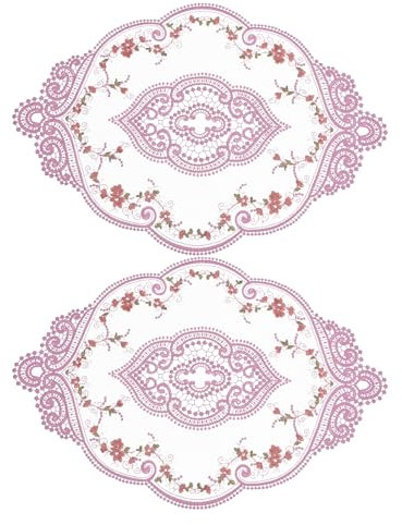 sourcing map 2Pack Retro Lace Placemat 12x17-in Oval Embroidered Table Place Mats French Crochet Doilies Coasters Cup Mat for Home Wedding, Purple