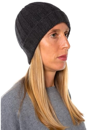 Bo.MA. Gerippter Hut aus 100 % reinem Kaschmir, für Herren und Damen, hergestellt in Italien, Wintermütze, Kaschmirmütze, Wintermütze, Wintermütze, Kopfhörer, Kleidung, Geschenk, anthrazit, One size