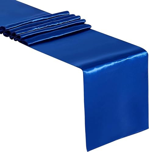 Wambere 2 Stück Tischläufer,30cmx275cm Zartes Satin Tischband,Table Runner Tischdeko für Esszimmer Party Urlaub Dekoration Hochzeit Festliche Dekoration zu besonderen Anlässen Deko,Blau