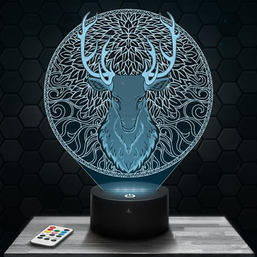 Nachttischlampe Hirsch Mandala deko Tier Jagd. Geschenkidee Mann Frau objekt Hirsch Mandala Nachtlicht Erwachsene deko Zimmer. Weihnachten