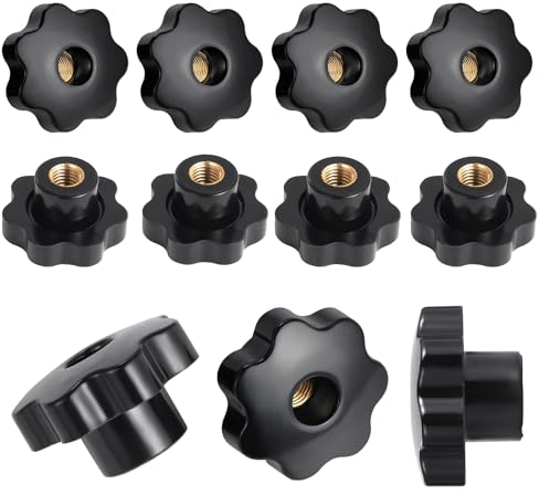 HSEAMALL 10 pezzi dado a stella M12 dado ad alette manopola di serraggio filettatura interna filettatura in plastica foro passante testa a stella per macchina utensile, nero