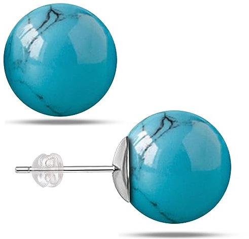 Natürliche Türkis Ohrringe für Frauen, Edelstein Post Ohrstecker, 8mm handgemachte Naturstein Ohrringe Ohrstecker für Mädchen (Turquoise)