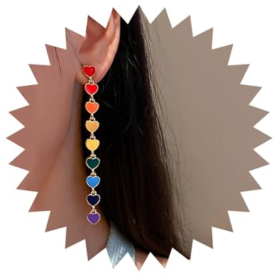 Allereya Vintage Lange Herz Ohrringe Baumeln Öl Tropfen Herz Ohrringe Liebe Herz Kette Ohrringe Regenbogen Herz Ohrringe Schmuck Für Frauen Und Mädchen