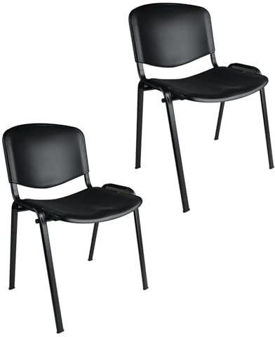 Topsit Büro & More 2er Set Besucherstühle, stapelbarer Konferenzstuhl, mit Sitz und Rückenlehne aus Kunststoff. (Schwarz)