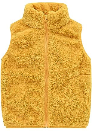 FGUUTYM Gilet in pile per bambini e bambine, in peluche, invernale, caldo, trapuntato, protezione dal freddo, per le mezze stagioni, senza maniche, in cotone, giallo., 150 cm