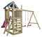 Outgarden Spielturm Klettergerüst Speedy aus KDI-Holz | Spielhaus mit pinker Rutsche & Doppel-Schaukel | Sandkasten, Leiter & Kletterwand | Outdoor Stelzenhaus für Kinder & Garten | 355 x 386 x 258 cm