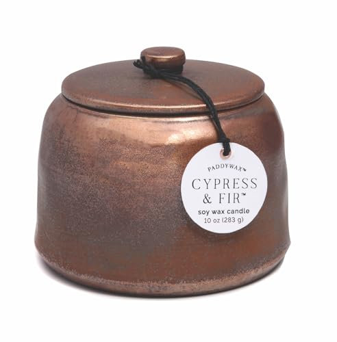 Paddywax Holiday Candles Cypress & Fir Glazed Ceramic Luxury Artisan Scented Candle, 312g, Bronze