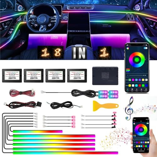 Sunshine smile Auto LED Innenbeleuchtung,6M/ 18 in 1 RGB Auto Innenraumbeleuchtung,App+Fernbedienung Control steuerbare Innenbeleuchtung Laser,Mehrfarbige Ambientebeleuchtung(Farbe)