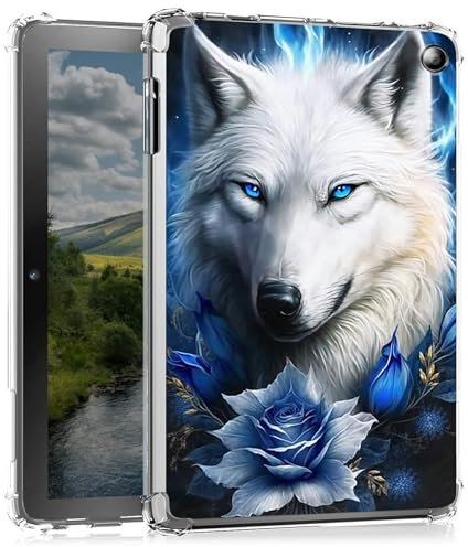 BEOTIWAD Bule Rose Wolf Étui pour tablette Amazon Fire 7 (12ème génération, version 2022), coque arrière transparente en TPU résistant aux chocs pour tablette Fire 7 2022