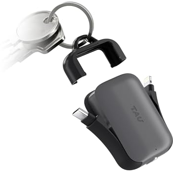 Rolling Square TAU 2 (2nd Gen) - Power Bank Keyring for Smartphones with Digital Business Card Feature NFC/QR Code, 2000mAh,Compatible with USB-C, Micro USB and Lightning, Black