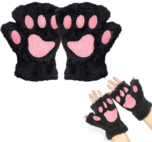 EQLEF Fingerlose Handschuhe Damen, Katzenpfoten Handschuhe Katzenpfote Nette Halbe Handschuhe Warme Winterhandschuhe Krallen Handschuhe Cosplay für Frauen Lady und Teenage Mädchen