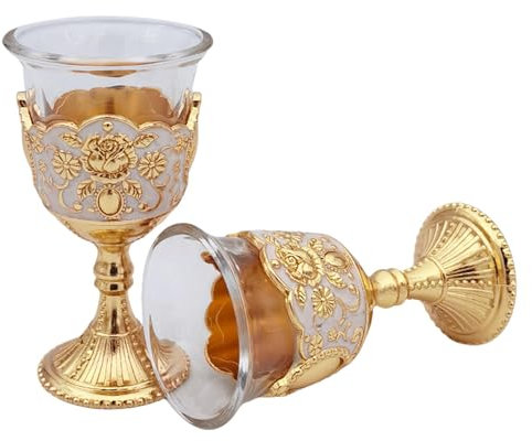 LearnLyrics Vintage Glas Gläser Set Weingläser Vintage Weingläser Palast Hohe Gläser Set Metall Ornamente Vintage Royal Stil für Küche Zuhause Büro Hochzeit