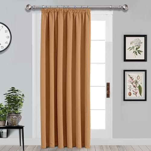 Imperial Rooms Blackout Pencil Pleat Curtains for Bedroom 66 x 84 Drop Inch Beige Curtains Thermal Insulated Door Curtain, 1 Panel with 1 Tieback