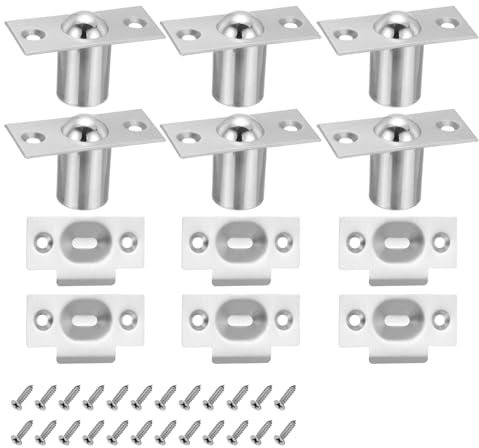 PATIKIL Stainless Steel Small Closet Ball Catch Door Hardware, 6 Pack Cabinet Door Ball Catch Chrome Finish with Strike Plate & Screw for Interior Doors, Silver