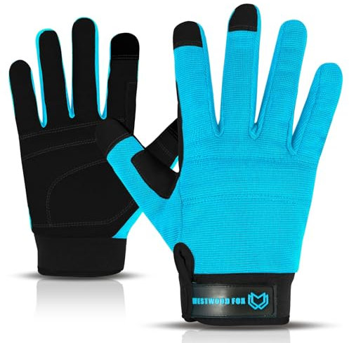 WESTWOOD FOX Gants de Travail pour Jardinage pour Hommes et Femmes, Utilisés pour Mécanicien, Jardinage, Soudage, Construction, Travaux de Garage, Ferme, Conduite, etc. (CYAN, M)