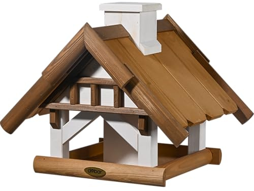 dobar® Select. Großes Vogelhaus Goldener Oktober für die Ständermontage - Vogelfutterhaus für Wildvögel - Wildvogelfutterplatz - 39 x 39 x 35 cm - Braun/Weiß