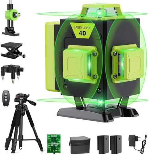 【con Treppiede】Verde Livella Laser Autolivellante 4x360 °, 16 Linee Livello Laser per La Progettazione Interna, Telecomando, 2 * batterie