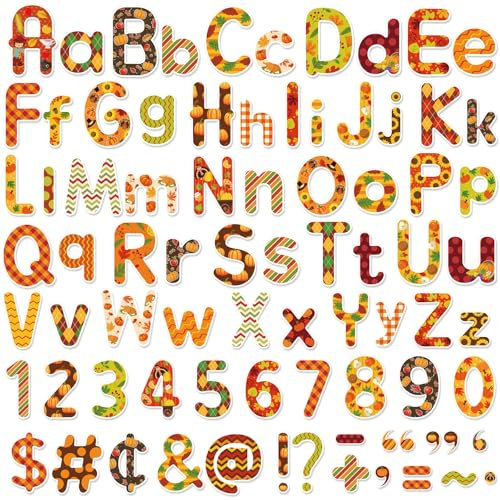 Faccito Pinnwand-Buchstaben, Kombi-Packung, Klassenzimmer-Dekorationen, Herbstausschnitt, Buchstaben, 10,9 cm, 8,1 cm, Herbst-Alphabet, Zahlen, Satzzeichen, Akzent-Set für Kreidetafel, Zuhause,